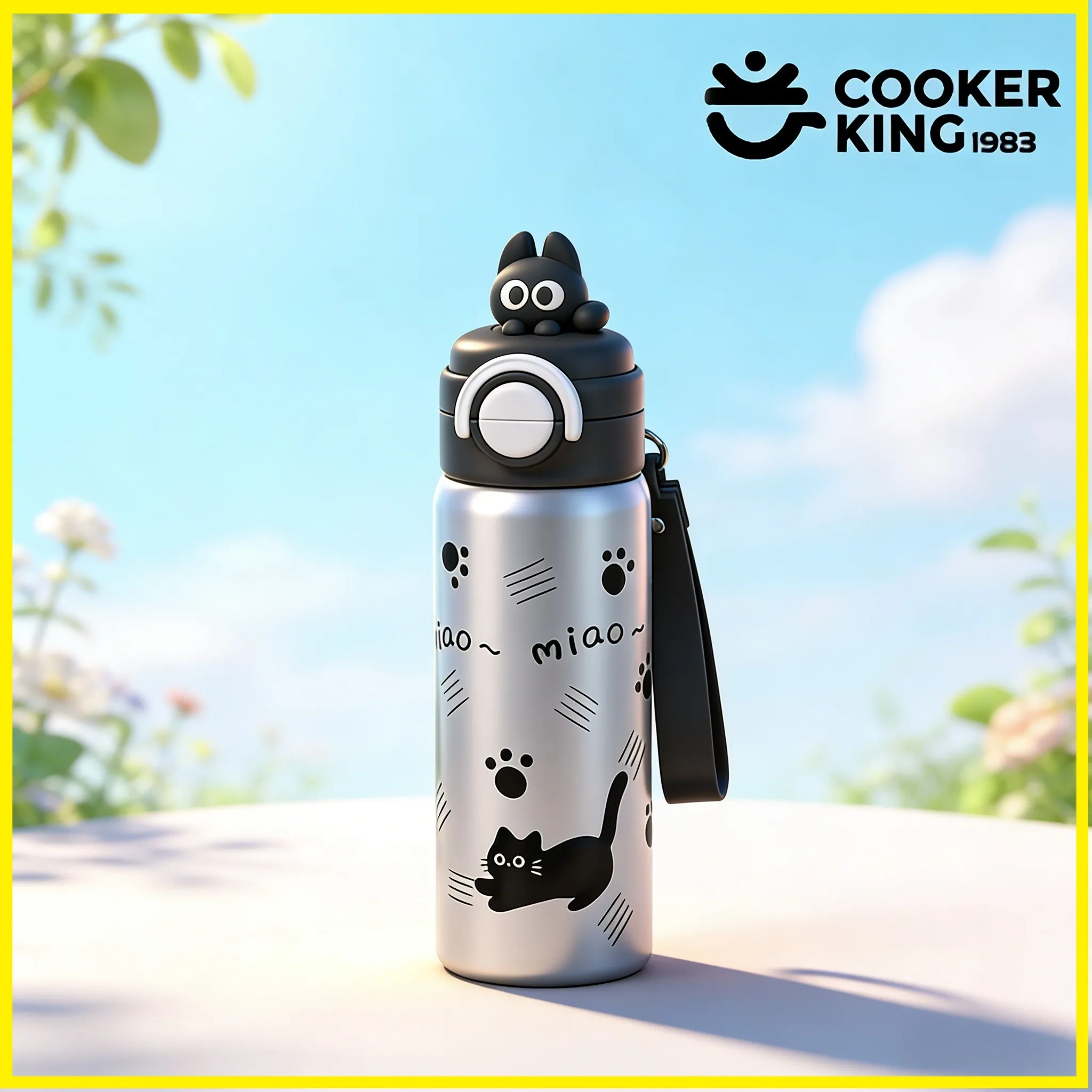 COOKER KING 550 ml Katzen-Thermosbecher, 316 Edelstahl + PP-isolierter Becher mit Auspuffknopf, Wasserflasche, Valentinstagsgeschenke