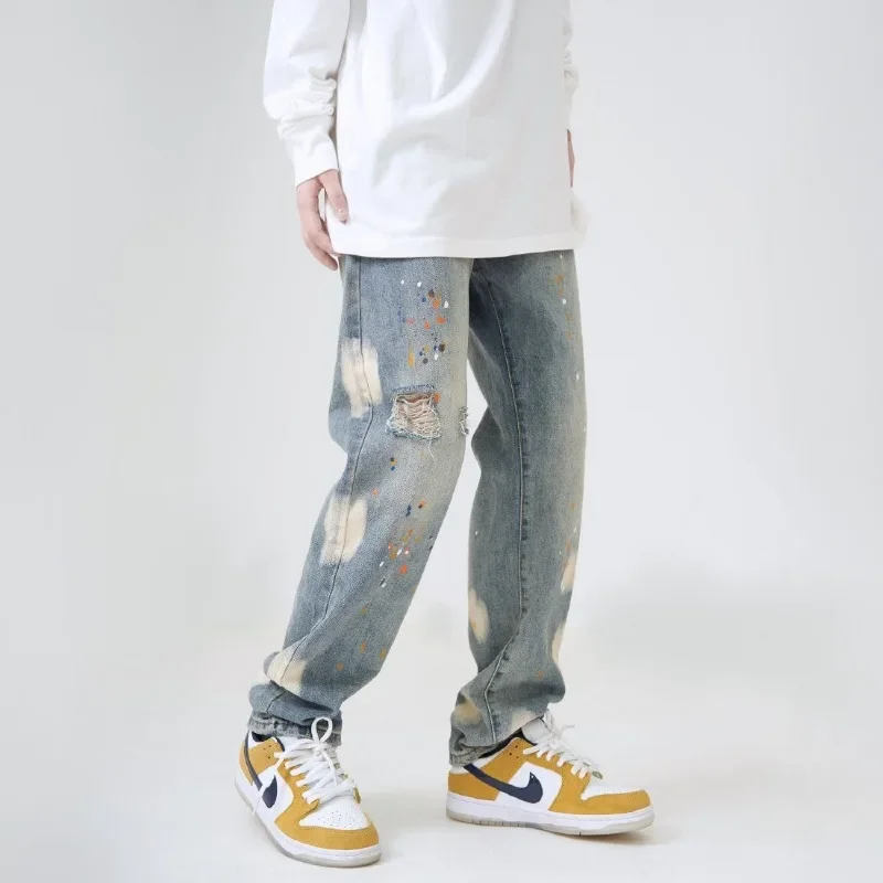 Straight ManคาวบอยกางเกงกางเกงY2k Vintage Xs Denimซ้อนRetroฤดูใบไม้ร่วงเสื้อผ้า2025แนวโน้มปกติกางเกงยีนส์หรูหราสําหรับชาย