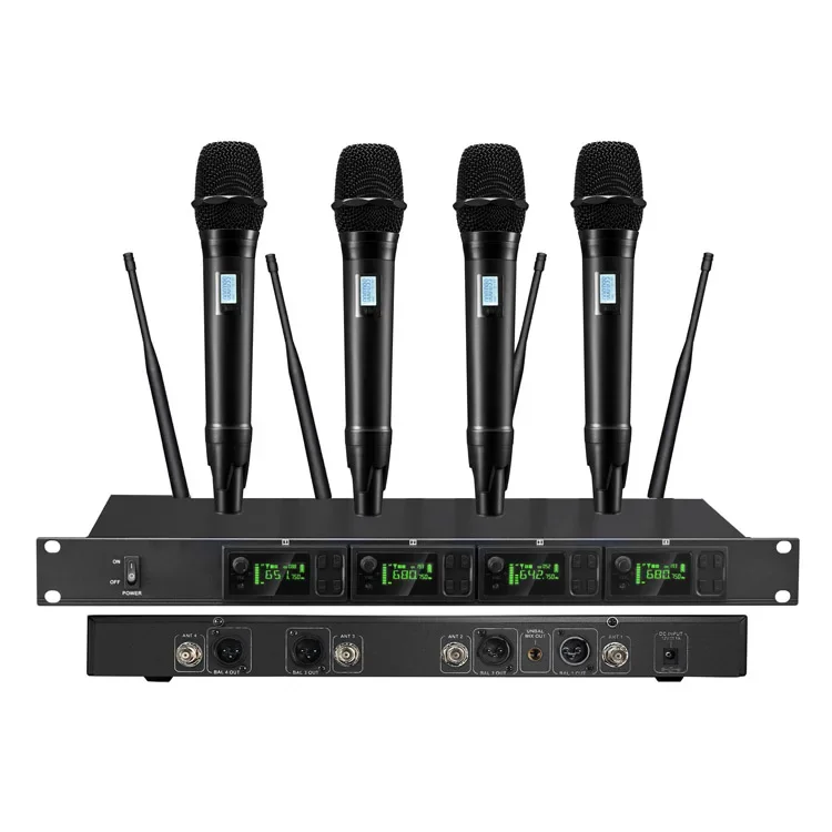 professional 4 channel karaoke hand held mic PLL uhf wireless microphone system