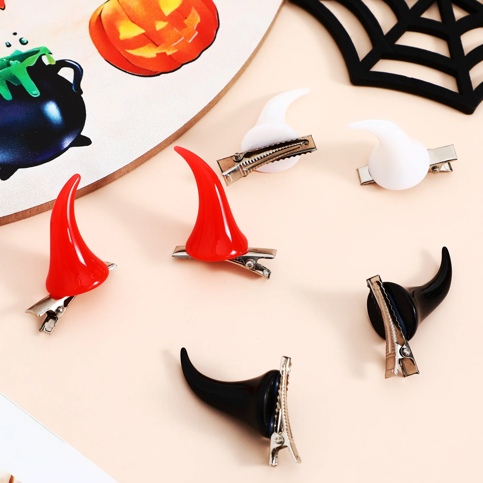 

6 Pcs 's Horn Hair Accessories Demon Clips Horns Cosplay Pumpkin Free-flowing Resin Halloween Party