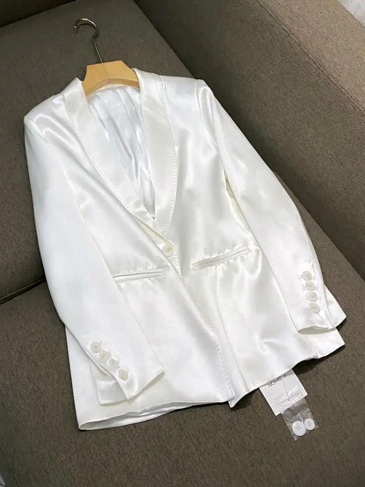 

Женская атласная футболка с эффектом похудения Bla Milk, ацетатная футболка, свободный костюм Jaet Commute Sle Long Sve на одной пуговице