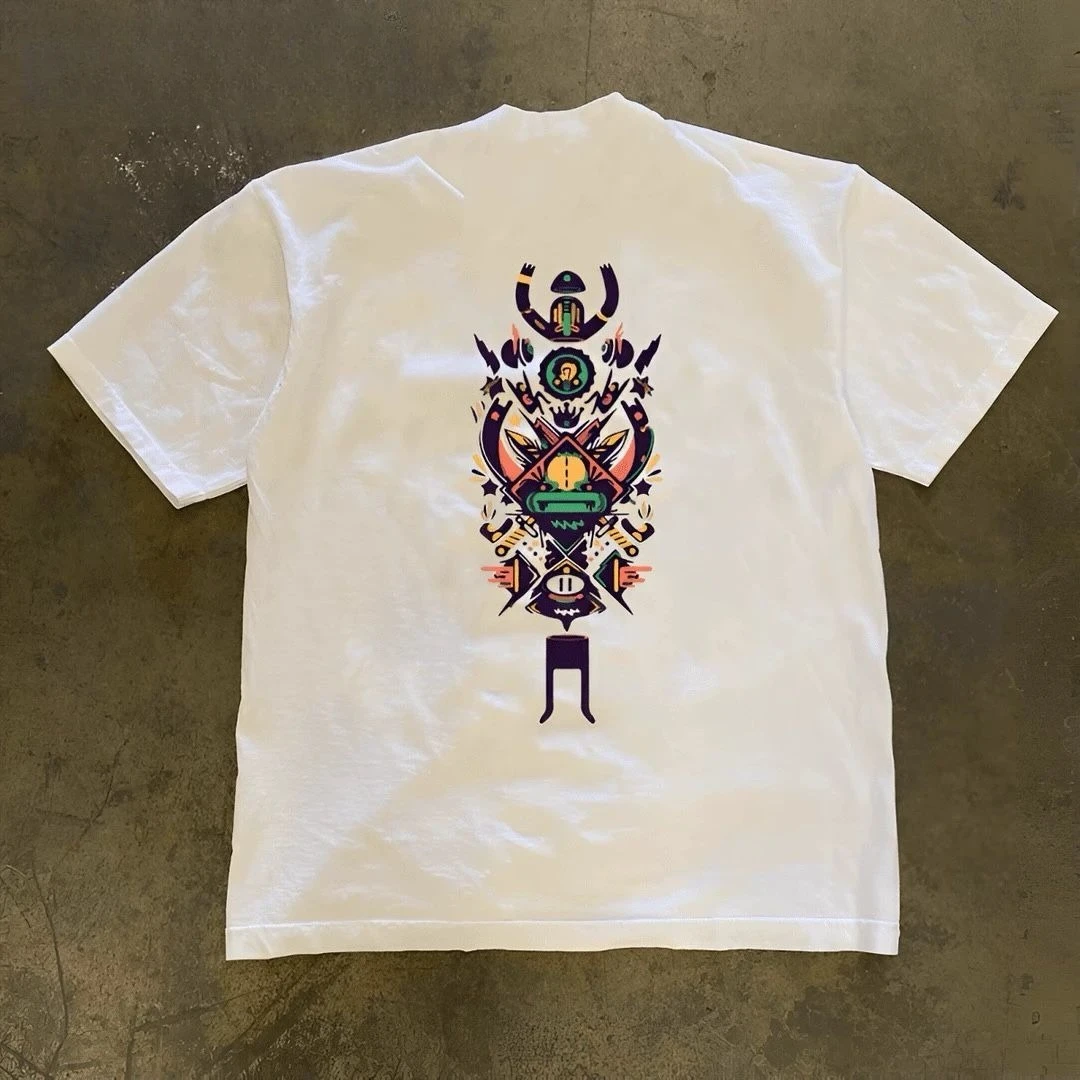 

Новая мода, хлопковый парный топ с короткими рукавами и красочной головоломкой с уличным принтом, мужской и женский свободный и удобный топ с круглым вырезом