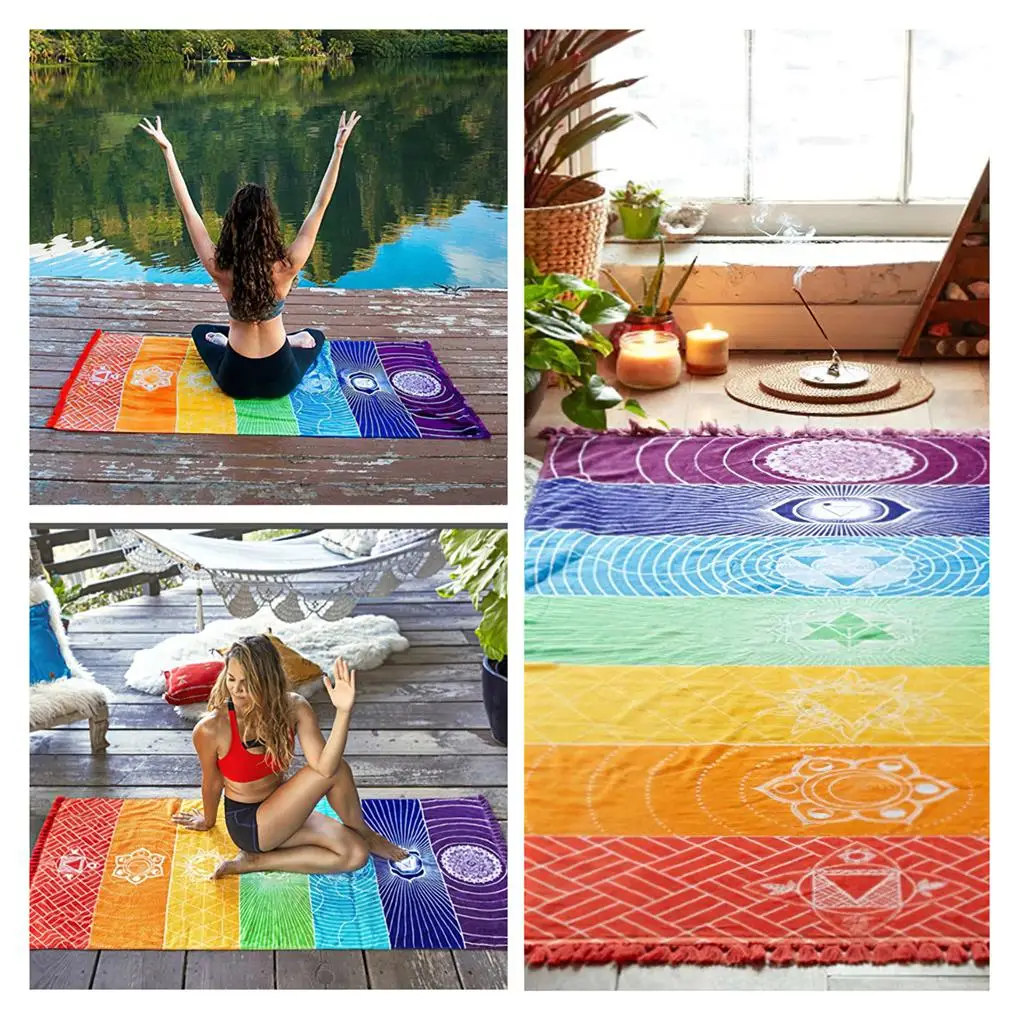 Meditation Yoga Rug Tassel Floor Mat Mexico Chakras Rectangular Tapestry Towels Indoor Outdoor Beach Travel Cycling