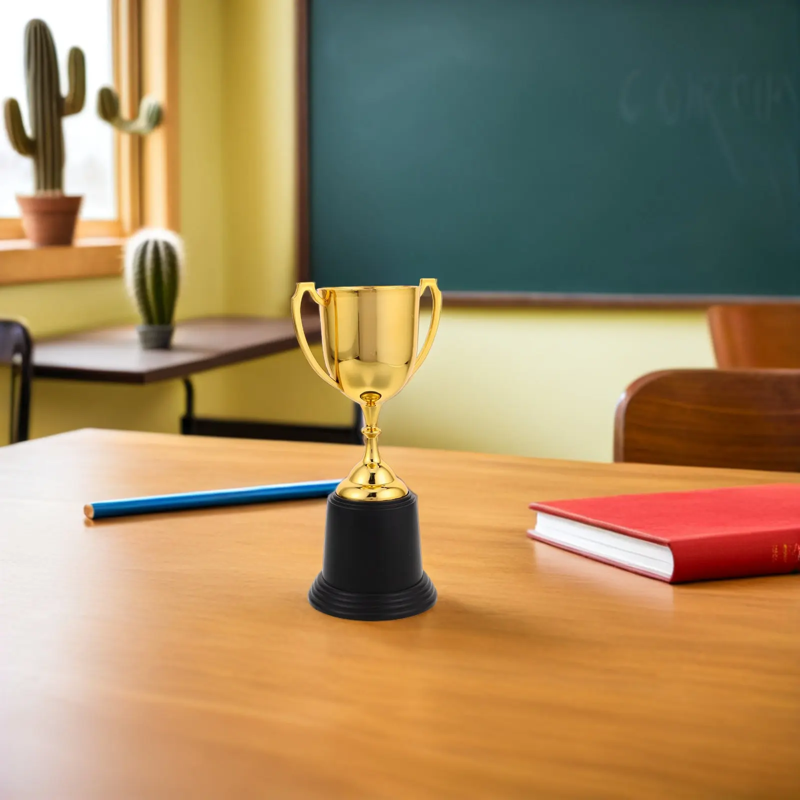 2Pcs Plastic Trophy Award Cup Gold Round Base Small Vivid Award Prize for Academic Achievement Party Sports Winners