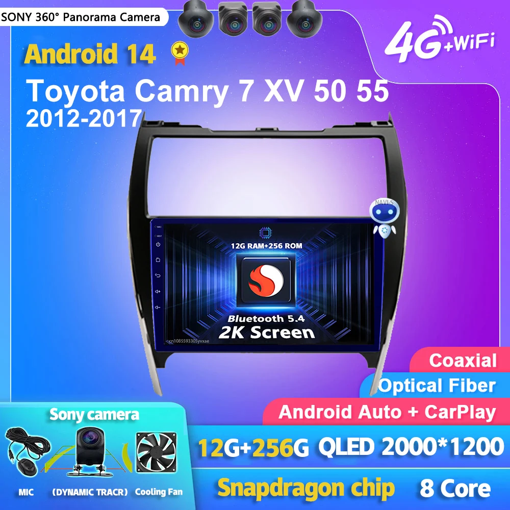 

Android 14 Carplay авто радио мультимедийный плеер для Toyota Camry 7 XV 50 55 2012-2017 авторадио стерео 2din головное устройство