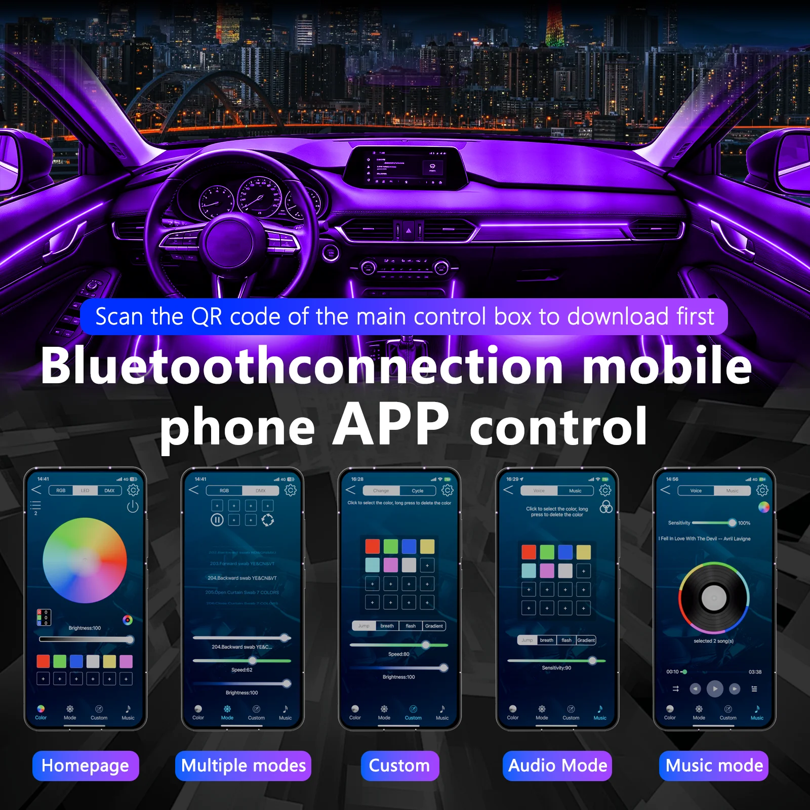 Dedicated Fit 18 In 1 RGB LED Ambient Atmosphere Light For Honda Prelude 2026, Gradient Fade & Strobe Dynamic Effects, APP Control, Hidden Installation Auto Interior Lamp Kit
