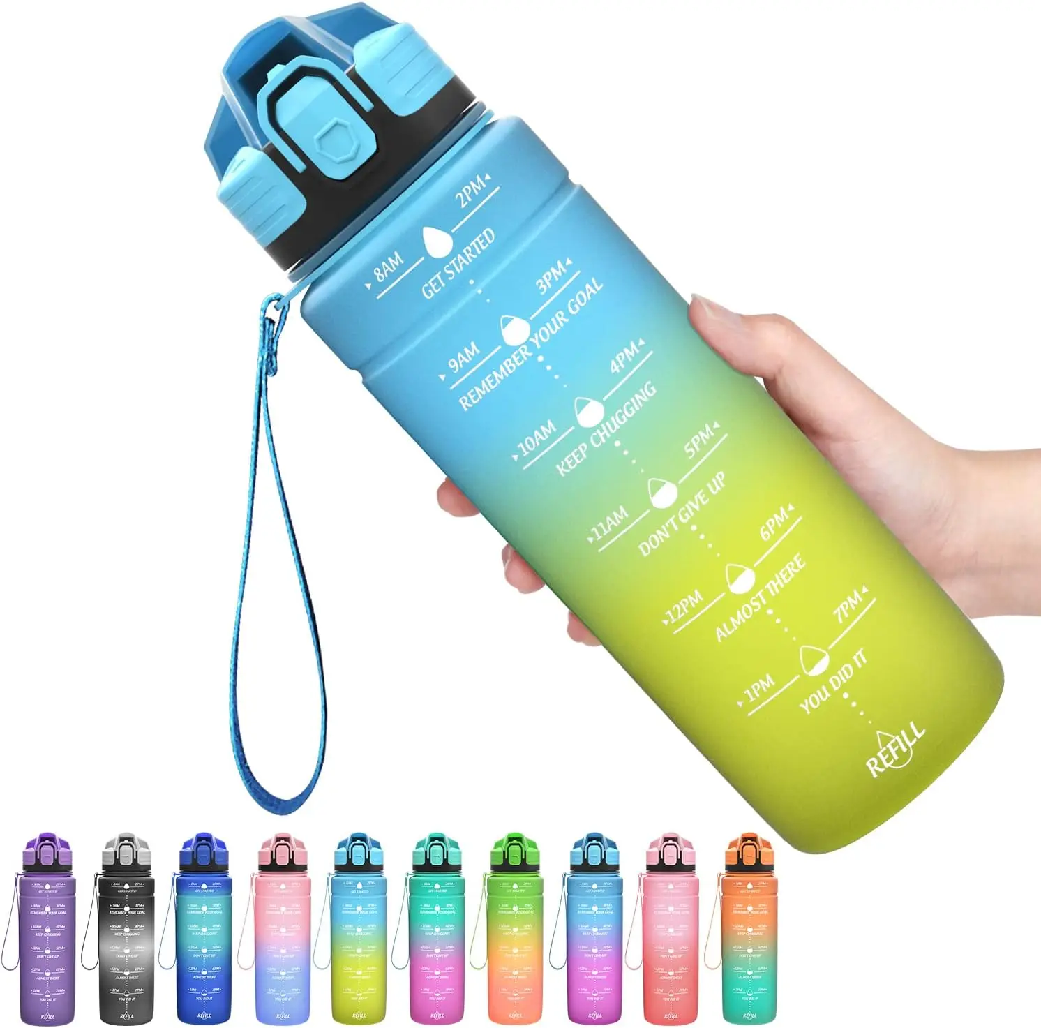 ZOUNICH New 1000ml BPA Free Water Bottle With Rope Portable Leakproof Outdoor Drinking Bottle Gradient Color Bicycle Bottle