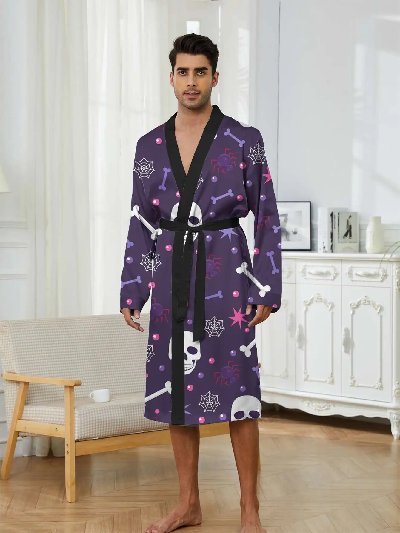 

1pc Men'S Robes 2026 Spring Sleepwear 3D Printed Polyester Bathrobe Men'S Graphic Robe Quick Dry Bathrobe
