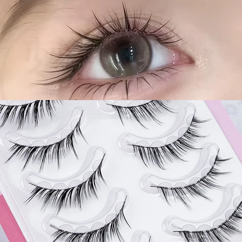 5 أزواج من الرموش الصناعية ذات الشريط الكامل مع شريط أسود ناعم، خالي من الغراء، ذيل ممدود عين الثعلب، قابل لإعادة الاستخدام #3