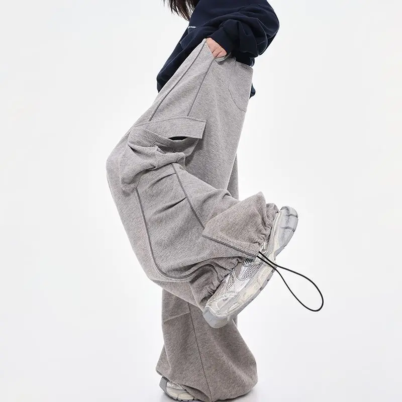 Autumn and Winter American High Street Pleated Drape Sweatpants Drawstring Tooling Design Loose Casual Pants
