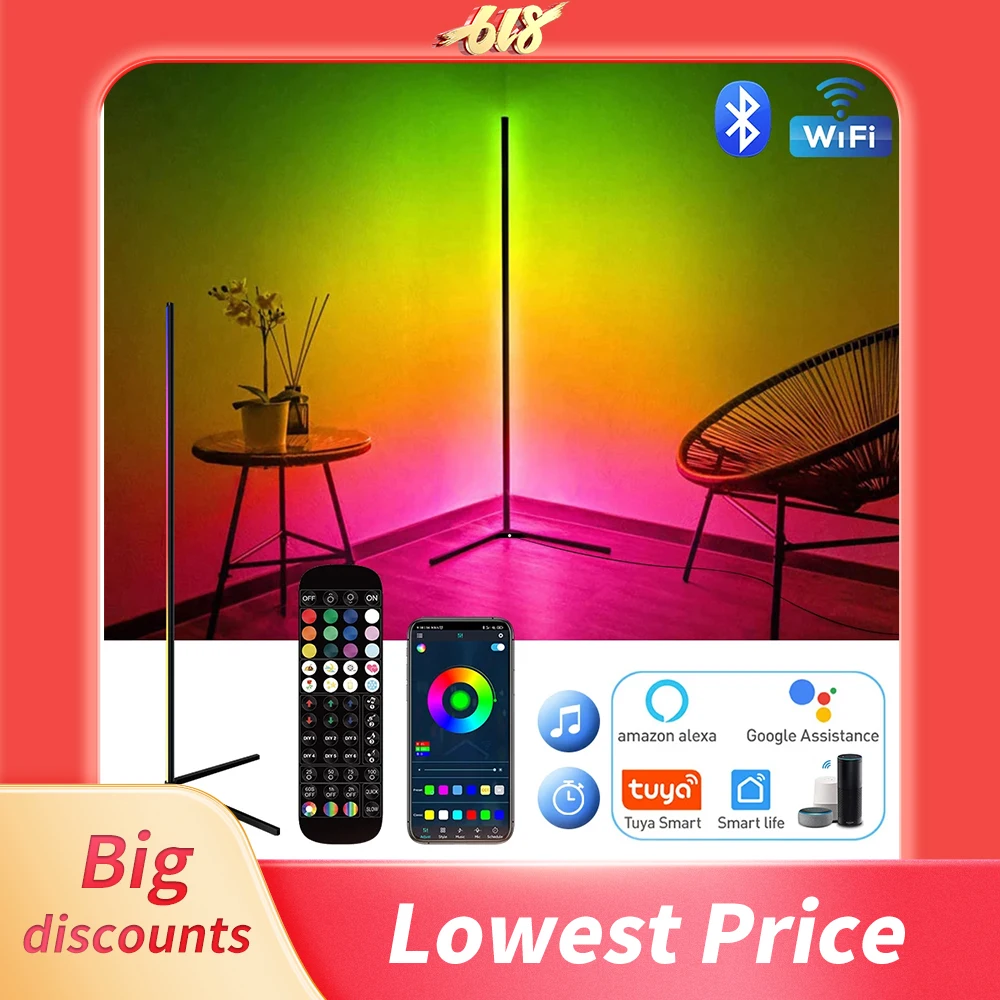 Living Room Dimmable RGB Corner Floor Lamp 140cm Stand Smart APP LED Mood Light for Bedroom Nordic Home Decor Interior lighting