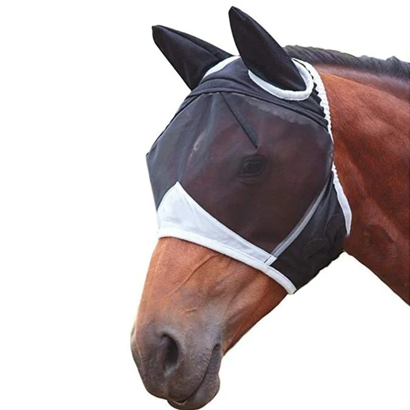 Professional Horse Fly Mask Adjustable Breathable Anti-Flyworms Mask Comfortable Quick-Dry Horse Face Cover Riding Gear
