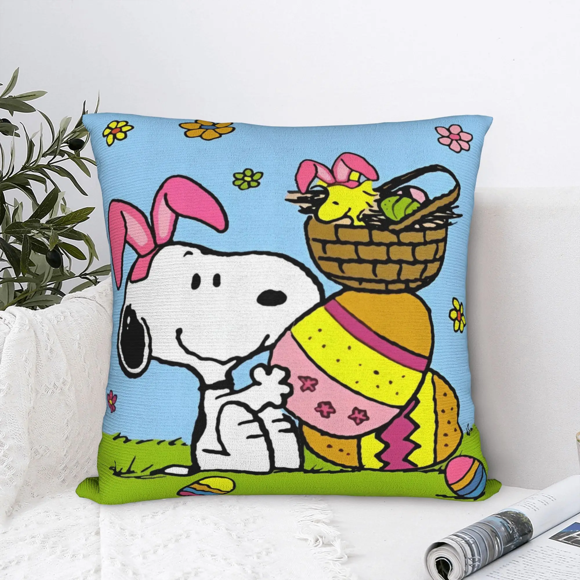 Snoopy Woodstock Square Pillow Case Cartoon Cushion Cover Customized Zippered Decorative Pillowcase for Home 18