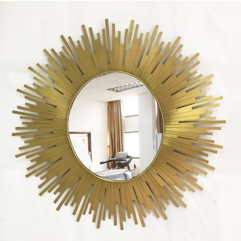 Sunburst Gold Bathroom Mirror Round Make up Wall Mount Mirror for Living Room Metal Wall Decor Wall Sculpture