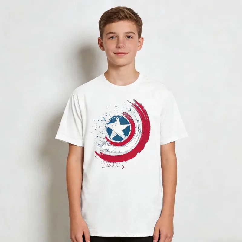 

Новая классическая футболка оверсайз с короткими рукавами Marvel Captain America для детей и взрослых, хлопковая футболка для родителей и детей