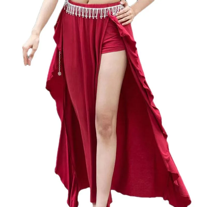 Adult Belly Dance Open Knit Full Skirt Women Split Side Long Fancy Bellydance Professional Practice Dress Costume Outfit