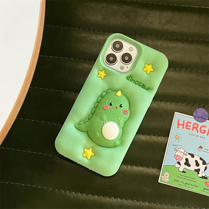 Kawaii Cartoon Dinosaurier Silikon Handyhülle für iPhone 17 16 15 14 13 12 Pro Max Press Stress Relief stoßfeste Schutzhülle