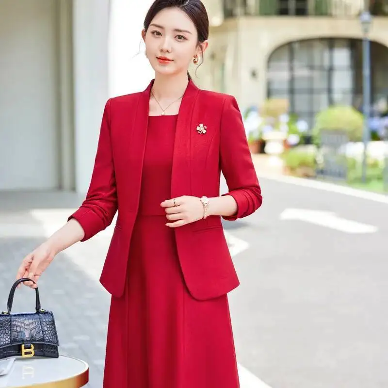 

Formal Women Business Suits Professional Office Work Wear with Dress and Blazers Autumn Winter Professional Career Interview Set