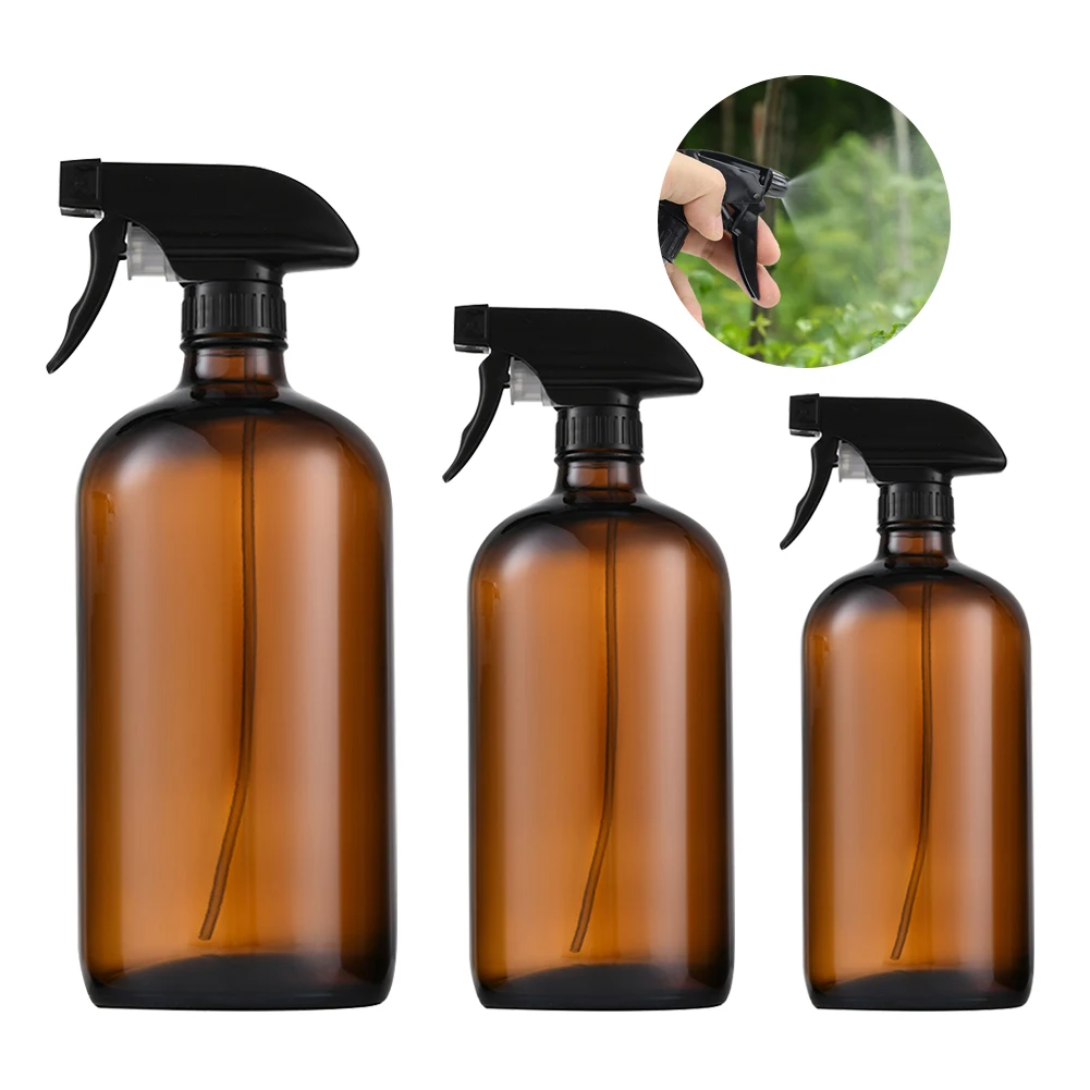 Refillable Empty Anti-UV Amber Glass Spray Bottles Container with Triggers Caps for Essential Oils Lotions Perfumes