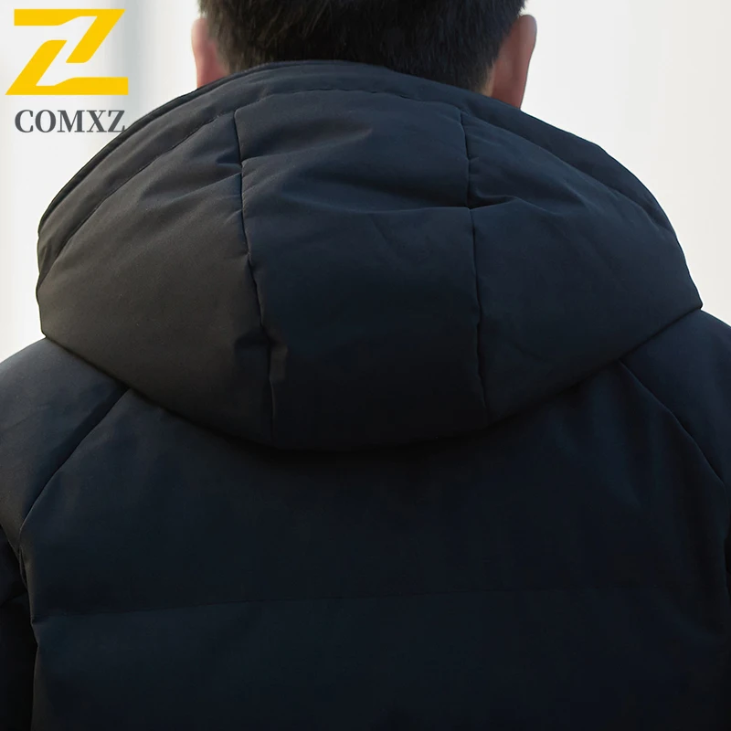 سترة COMXZ للرجال مبطنة سميكة بغطاء للرأس للعمل في الهواء الطلق سترة مقاومة للرياح على طراز الشارع سترات شتوية مبطنة خفيفة الوزن #4