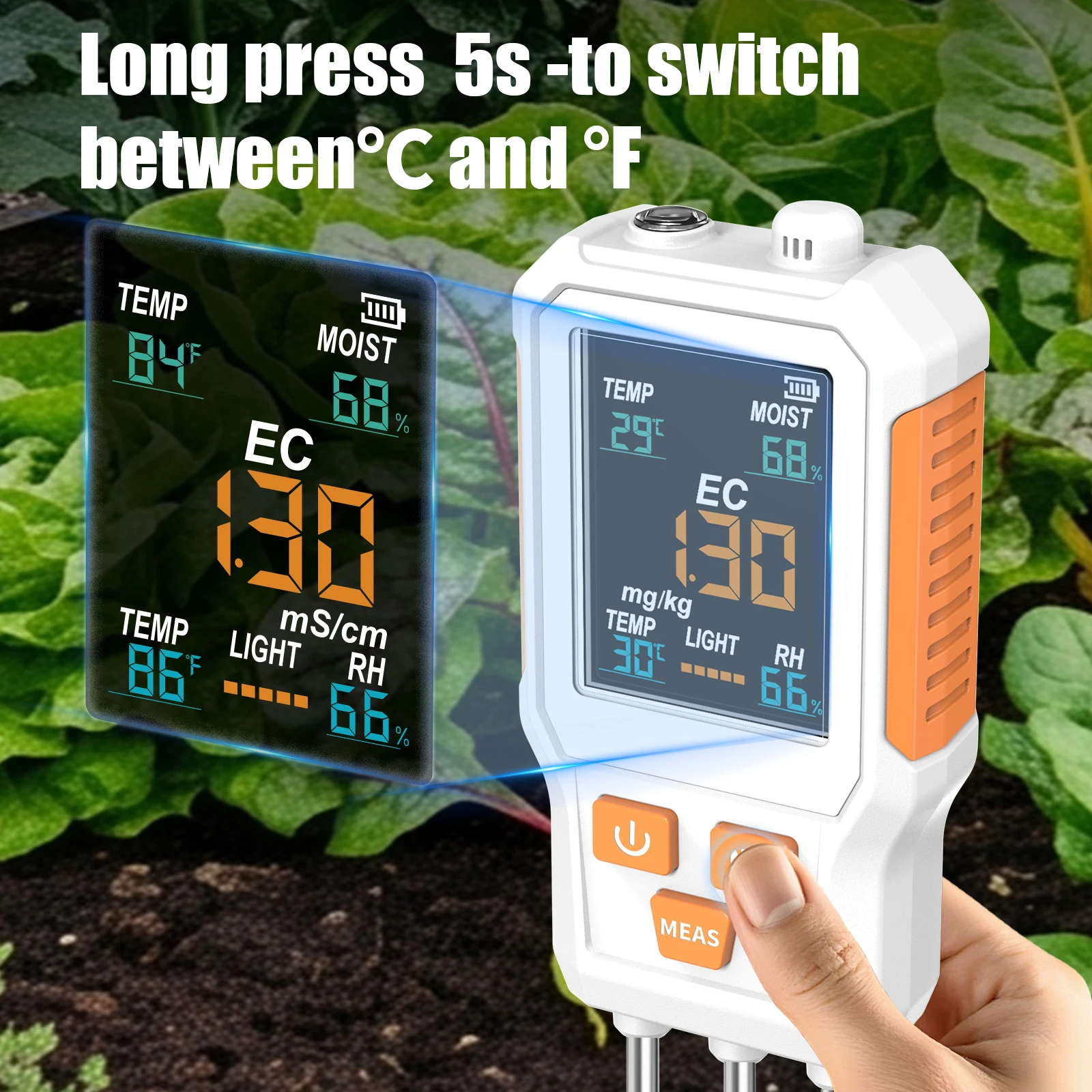 10 In 1 Soil Tester Color Screen NPK PH EC Fertility Soil Moisture Temp Light Air Humidity Detector For Farm Garden Potted Plant