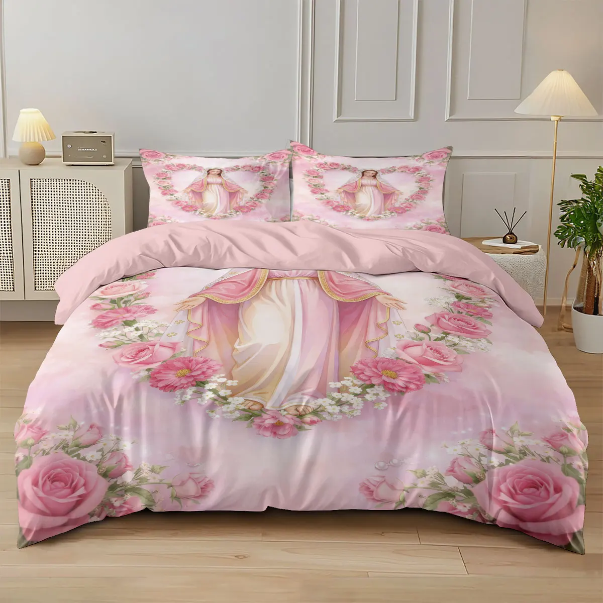 3pcs Jesus Bible Printed Coreless Duvet Cover Set, Multi Size Bedroom Bedding Decoration, Machine Washable