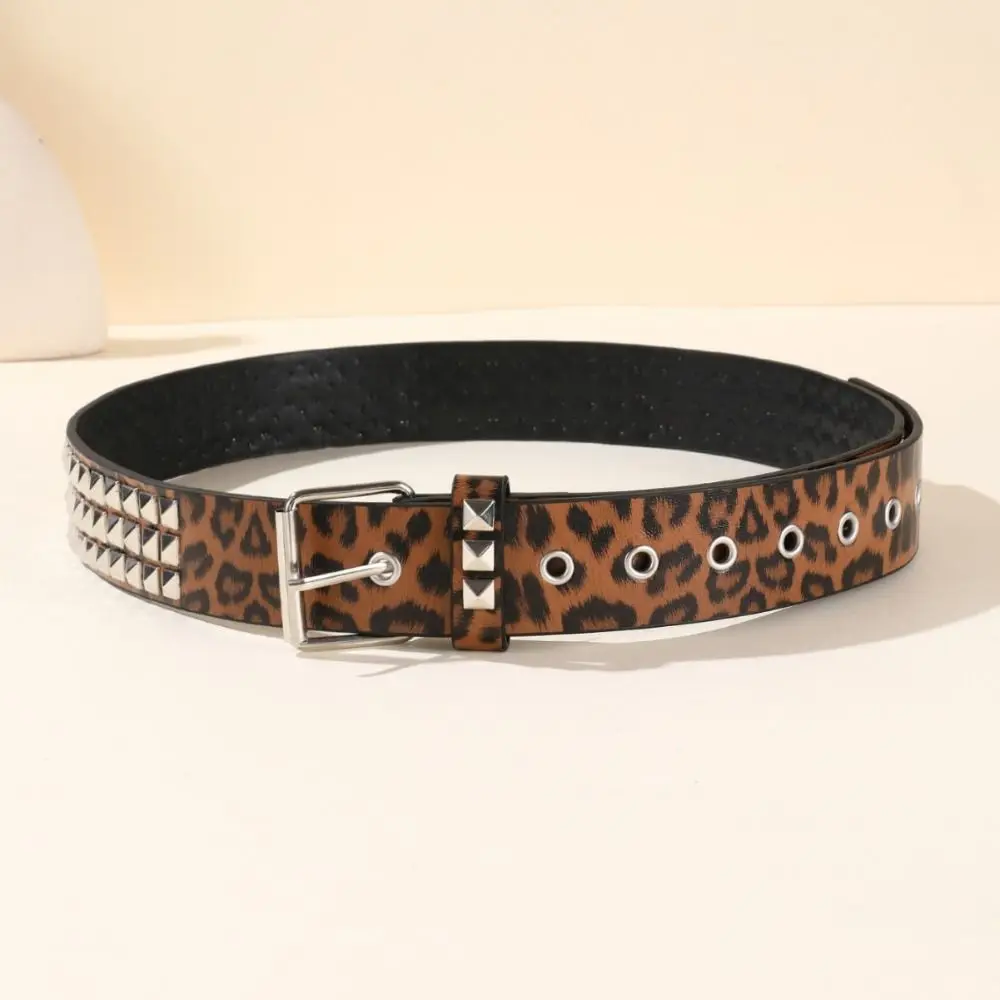 Trend Leopard Print Rivet Belt Punk Retro Heavy Metal Belt Y2K Jeans Belt Fashion Decoration