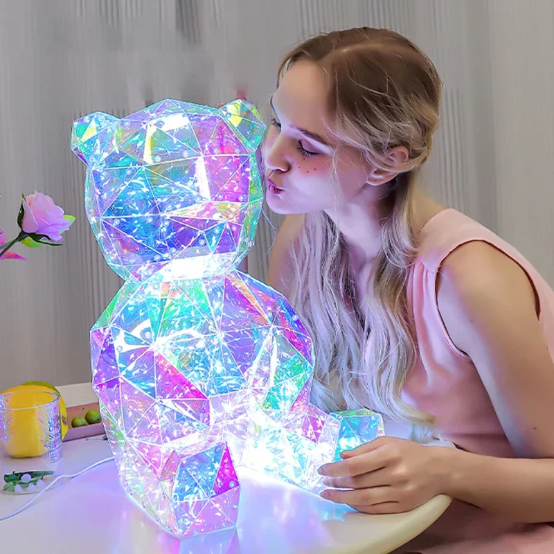 Luminous Colorful Bear USB Valentine'S Day Gift Led Ornaments Room Decor Glowing Rabbit Christmas Decoration Children'S Day Gift