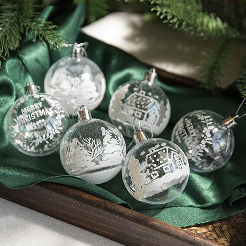 6pcs Christmas Ball Pendant Xmas Tree Hanging Balls Ornaments Plastic Clear Christmas Snowball Navidad Party Gifts Home Decor