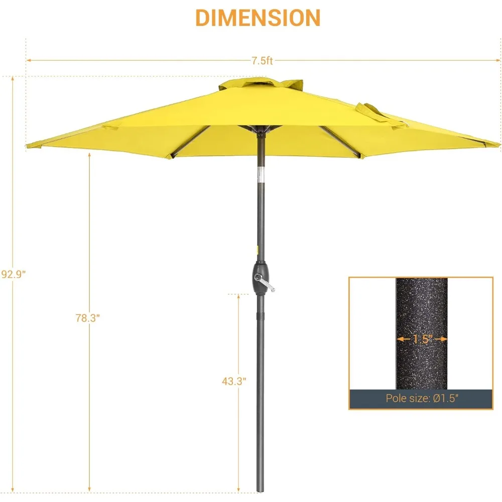 Bonosuki-Parapluie d'extérieur en acier avec bouton poussoir d'inclinaison et de manivelle, parapluie de marché, 7.5 ', 2 ans, ne se décolore pas