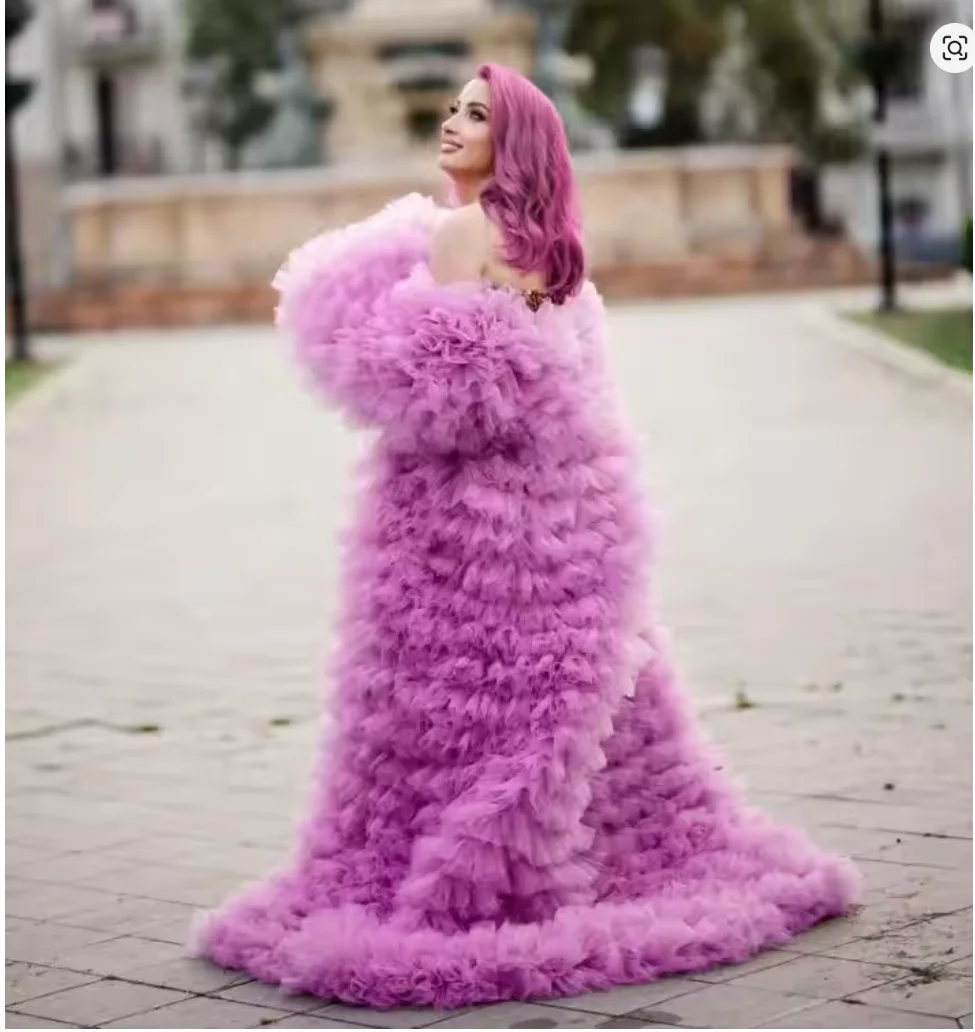 Mantello con volant Cappotto lungo da donna Giacca in tulle a maniche lunghe con strascico Abito con volant Kimino extra gonfio personalizzato