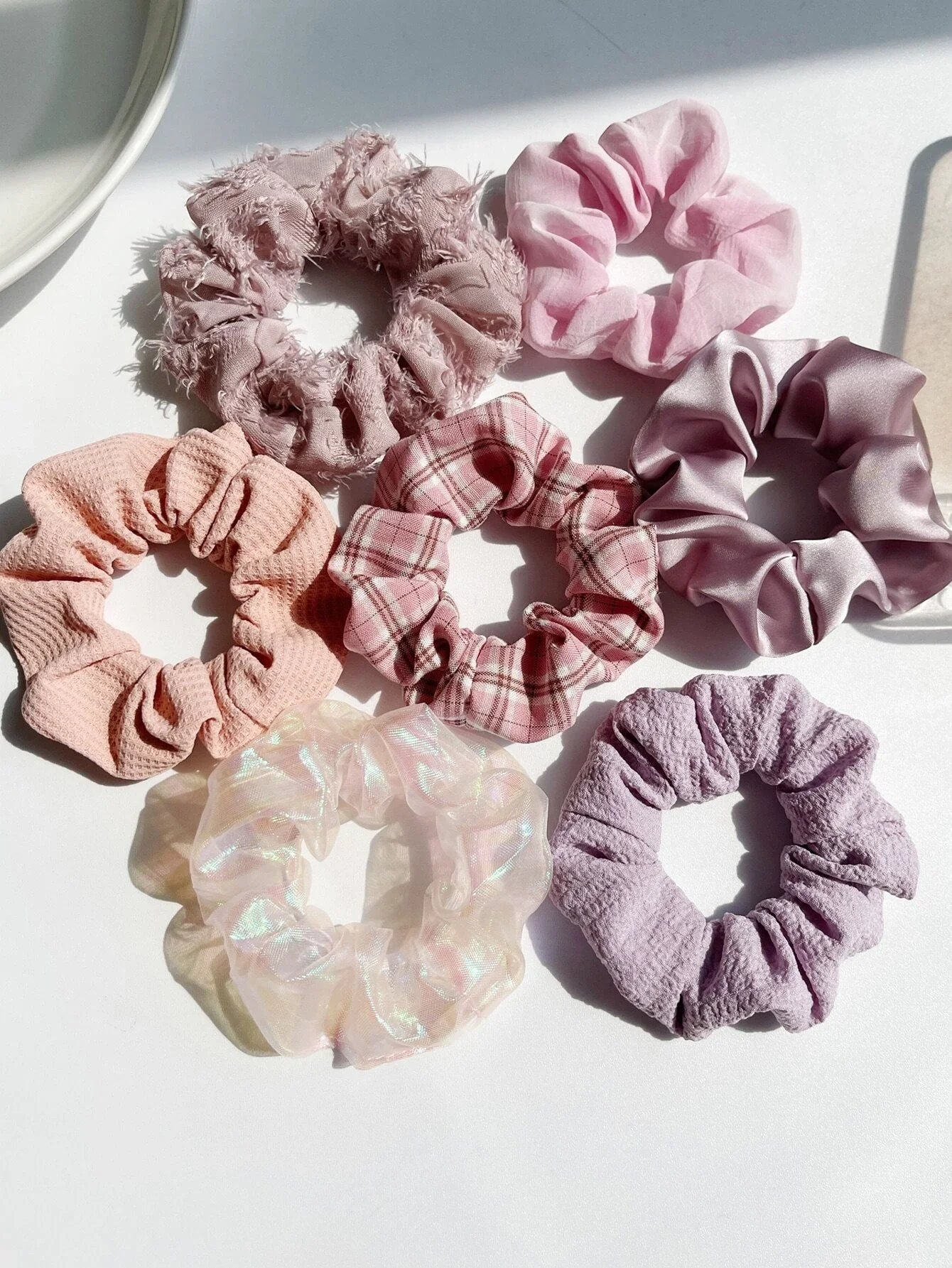 7pcs Plaid Print Scrunchie