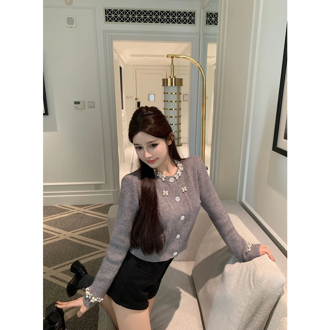 Herfst Winter Parel Verfraaid Ronde Ne Knitwear Vest Dames Slim Fit Pure Desire Ort Top Sweet Sle Trui