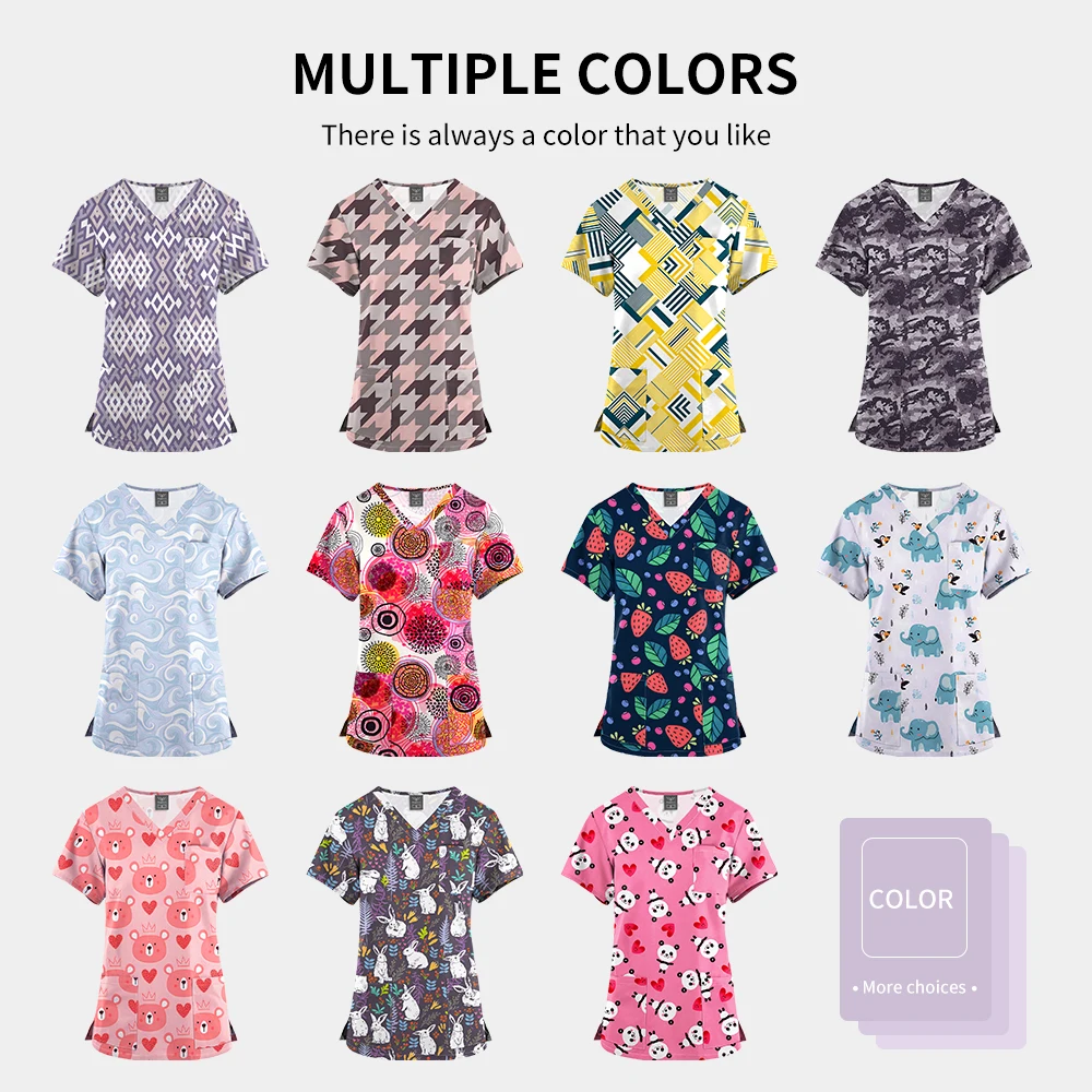 Medische Verpleegster Arts Scrub Set Polyester Spandex Uniformen Sets Vrouwen Cartoon Afdrukken Verpleging Scrub Top Broek Set Heren Werkkleding