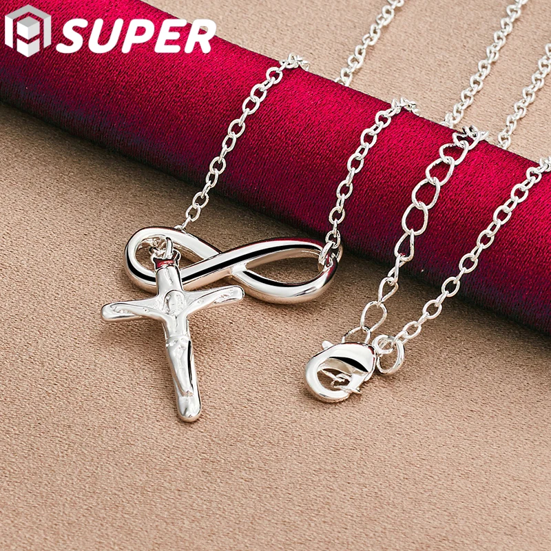 

925 Sterling Silver Cross Pendant Necklace 16-30 Inch Chain For Woman Wedding Engagement Party Charm Jewelry