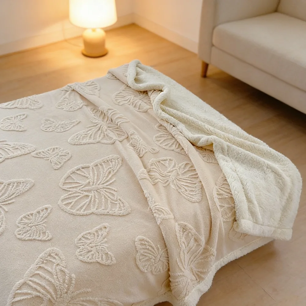 

Флисовое одеяло из тафты, однотонное жаккардовое одеяло с бабочкой, многофункциональное одеяло, одеяло для сна