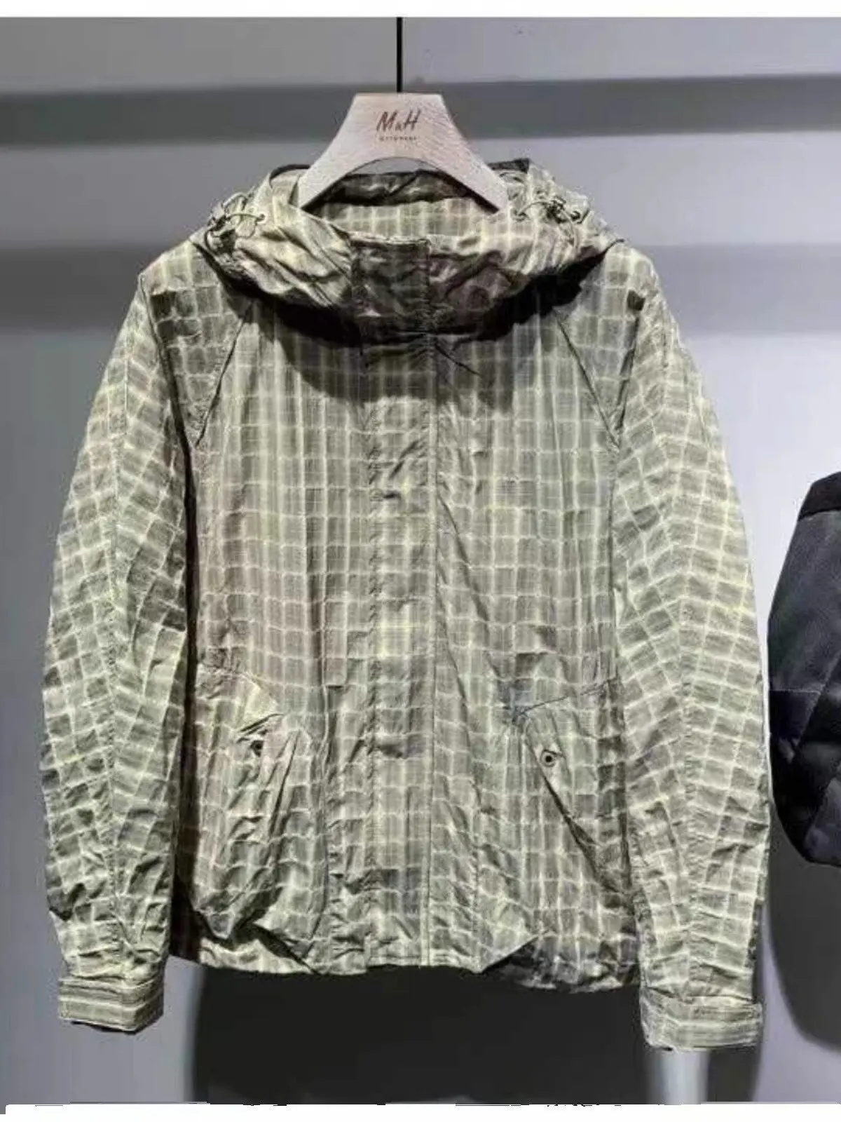 

Men's Spring Autumn Casual Faion Plaid Hooded Jaet Loose Wrinkle Youthful Versatile Trendy Outerwear Warm Long Sve Zipper