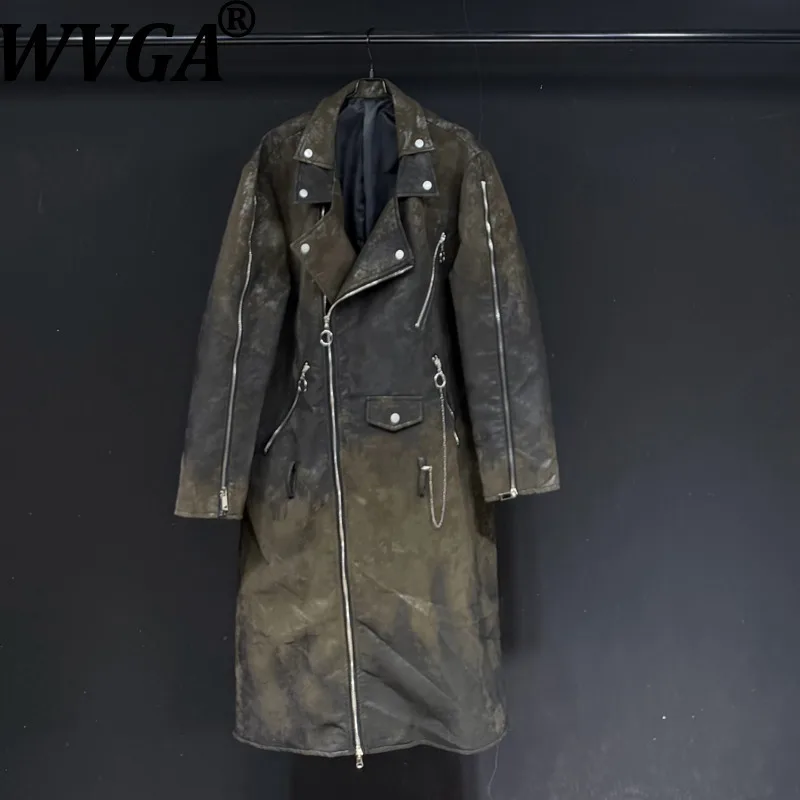 

WVGA осень-зима новые мужские винтажные средней длины тяжелые лоскутные модные кожаные куртки с принтом тай-дай нишевые шикарные повседневные пальто Ins W13883