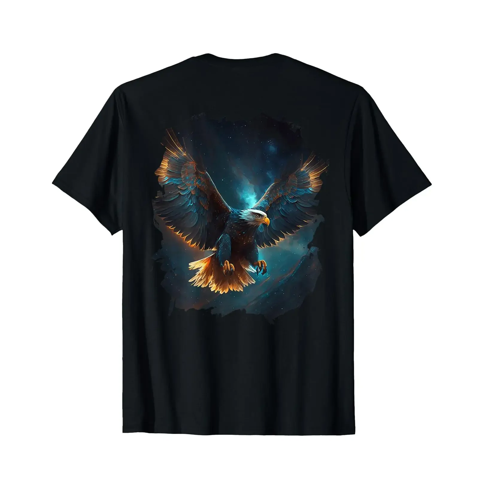 Backprint T Shirt with German Text quot Der Majestic Eagle im Sternen Himmel Language black vintage Washed fashion Slightly