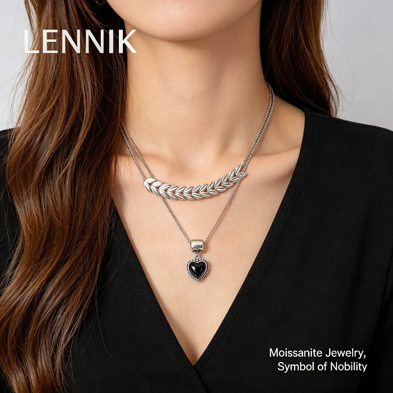 LENNIK Post-thyroid Surgery Cover-up Necklace, Dongdamen Geometric Wheat Ear Female Clavicle Chain, S925 Silver Clavicle Chain