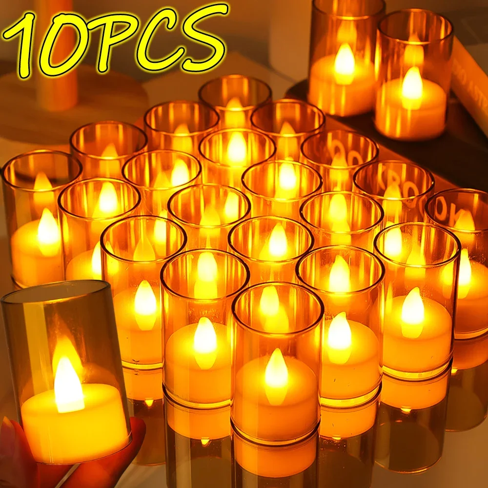 

10/1PCS LED Electronic Candles Acrylic Cup Flameless Warm Light Candle Battery Powered Wedding Birthday Party Decoration Lights