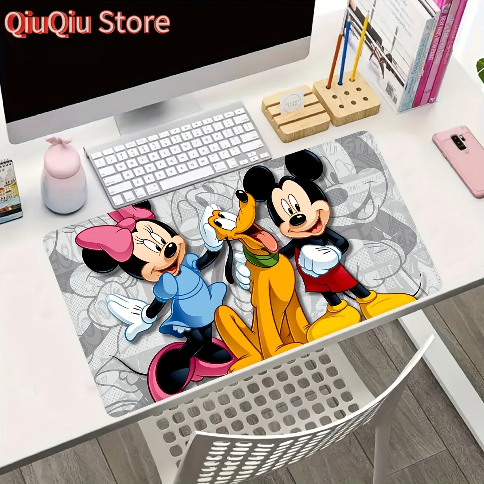 

1pc Disney Mickey & Minnie Mouse Desk Pad - Cute Waterproof Non-Slip Rubber Base, Multi-Functional Office Decor, Vibrant Cartoon