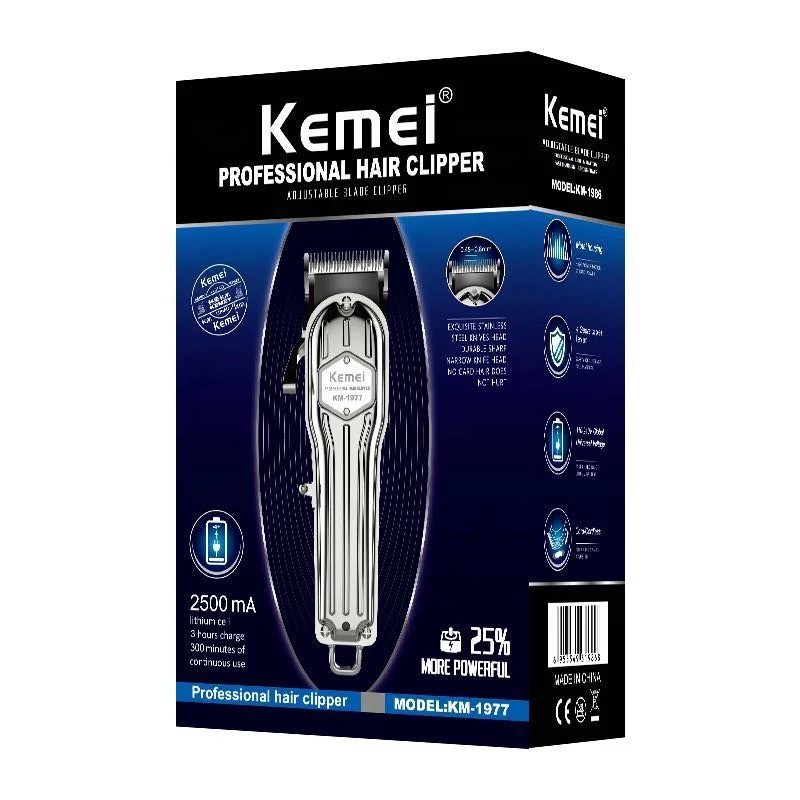 Custom Design High Speed Motor Working Kemei Hair Clipper KM-1977 original Rechargeable Electric Hair Clipper Metal hair clipper