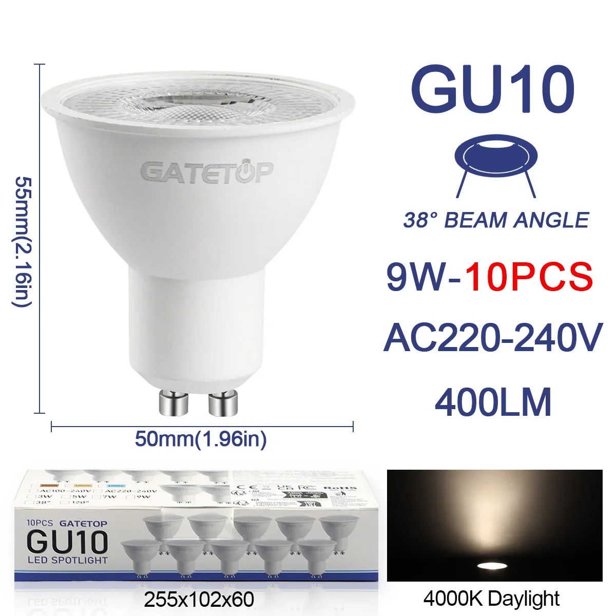 10-pack Focos Gu10 SpotlightLampara 220V Lled-lamp Groothandel 9W Wit Warm 3000k 6000K geschikt voor thuiscommerciële gebouwen