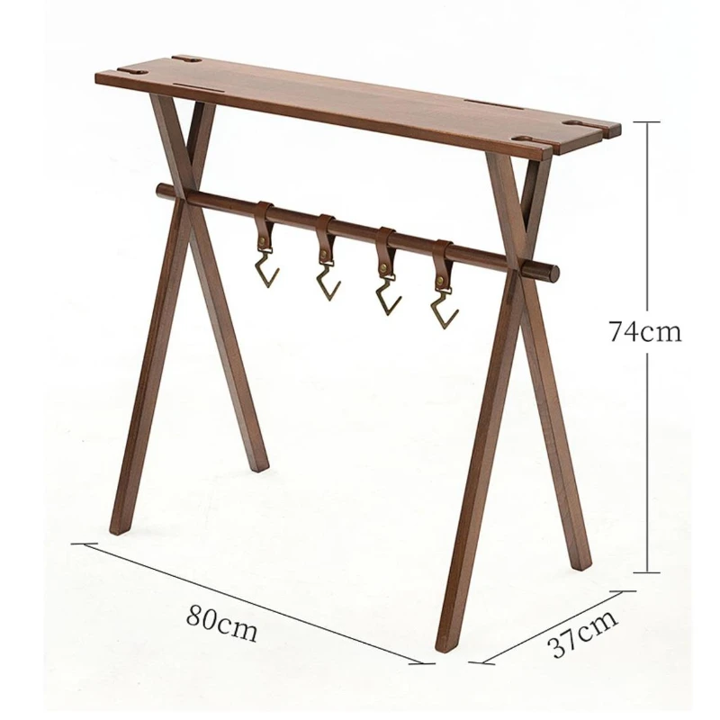 Outdoor Accessories Portable Foldable Shelf Camping Picnic Folding Table Hiking Picnic Wooden Tool Rack with Hook