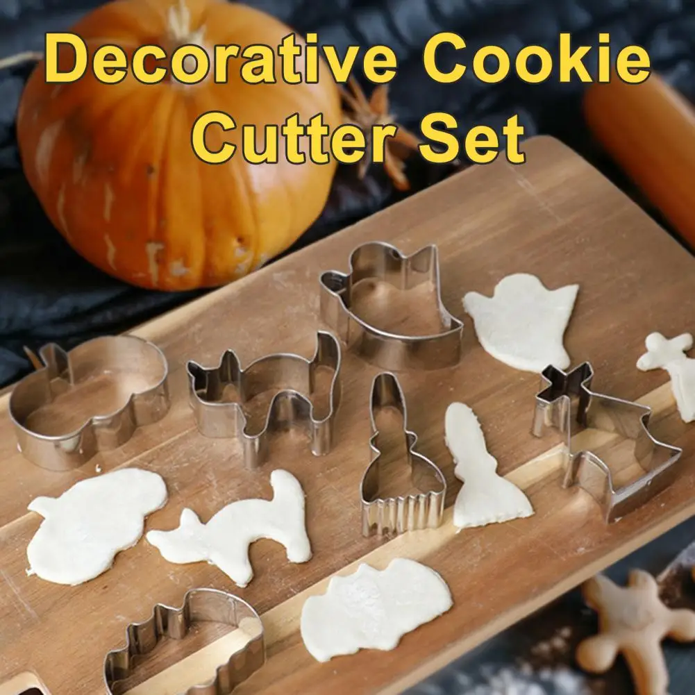 Halloween Baking Accessories 12pcs Halloween Cookie Cutter Set Stainless Steel Biscuit Molds Pumpkin Ghost Bat Baking Tools