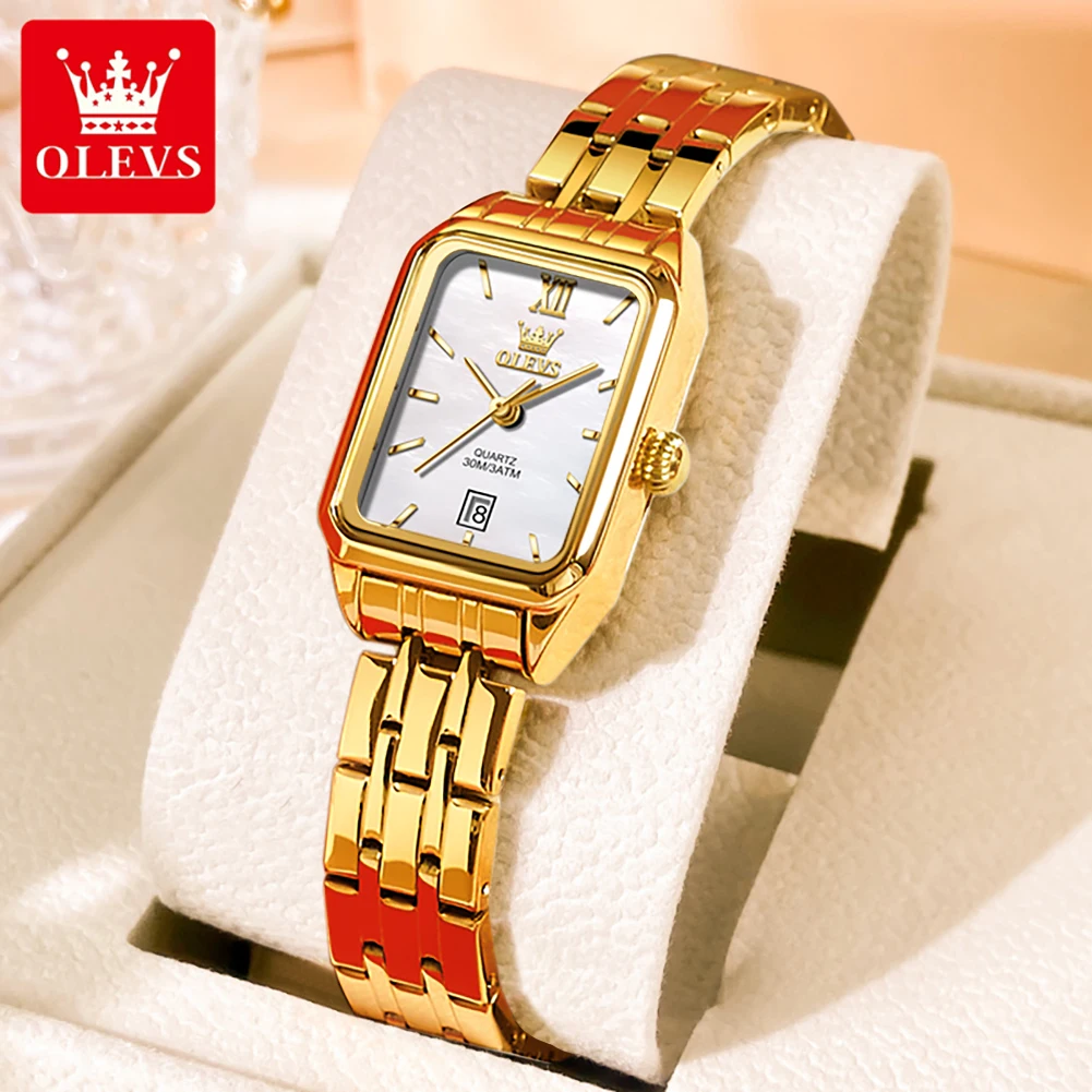 OLEVS-reloj de cuarzo elegante para mujer, pulsera con fecha y esfera Simple, correa de acero inoxidable sólida, Original, 2024