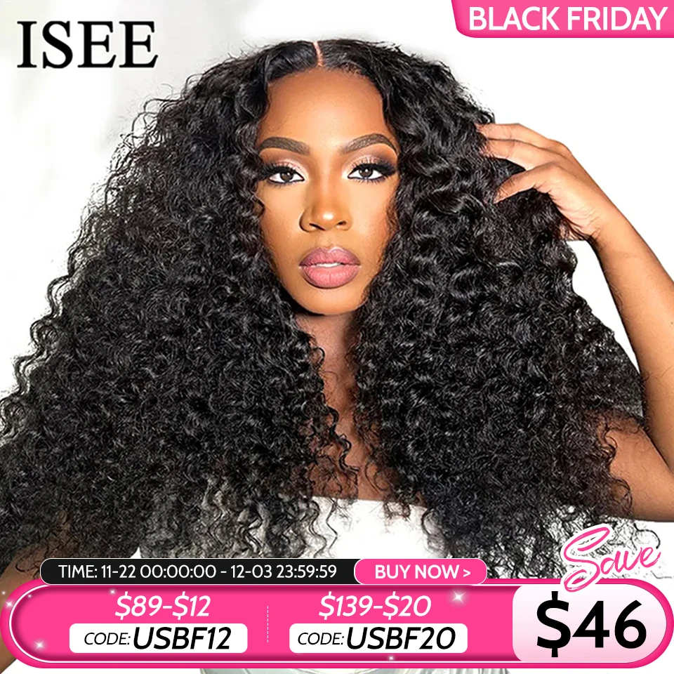 Wear Go Wig ISEE HAIR PreBleached Knots Kinky Curly HD Lace Бесклеевые человеческие парики Ready To Go Pre Cut Lace PrePlucked Hairline Wig