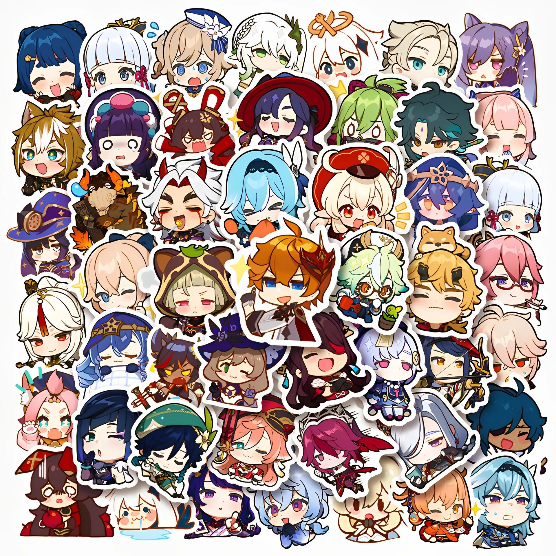 Bonito Genshin Impact Adesivos para Laptop, Decalques de Jogos Anime, Papelaria para Bagagem, Guitarra, Skate, Adesivo Infantil, 10 Pcs, 50Pcs