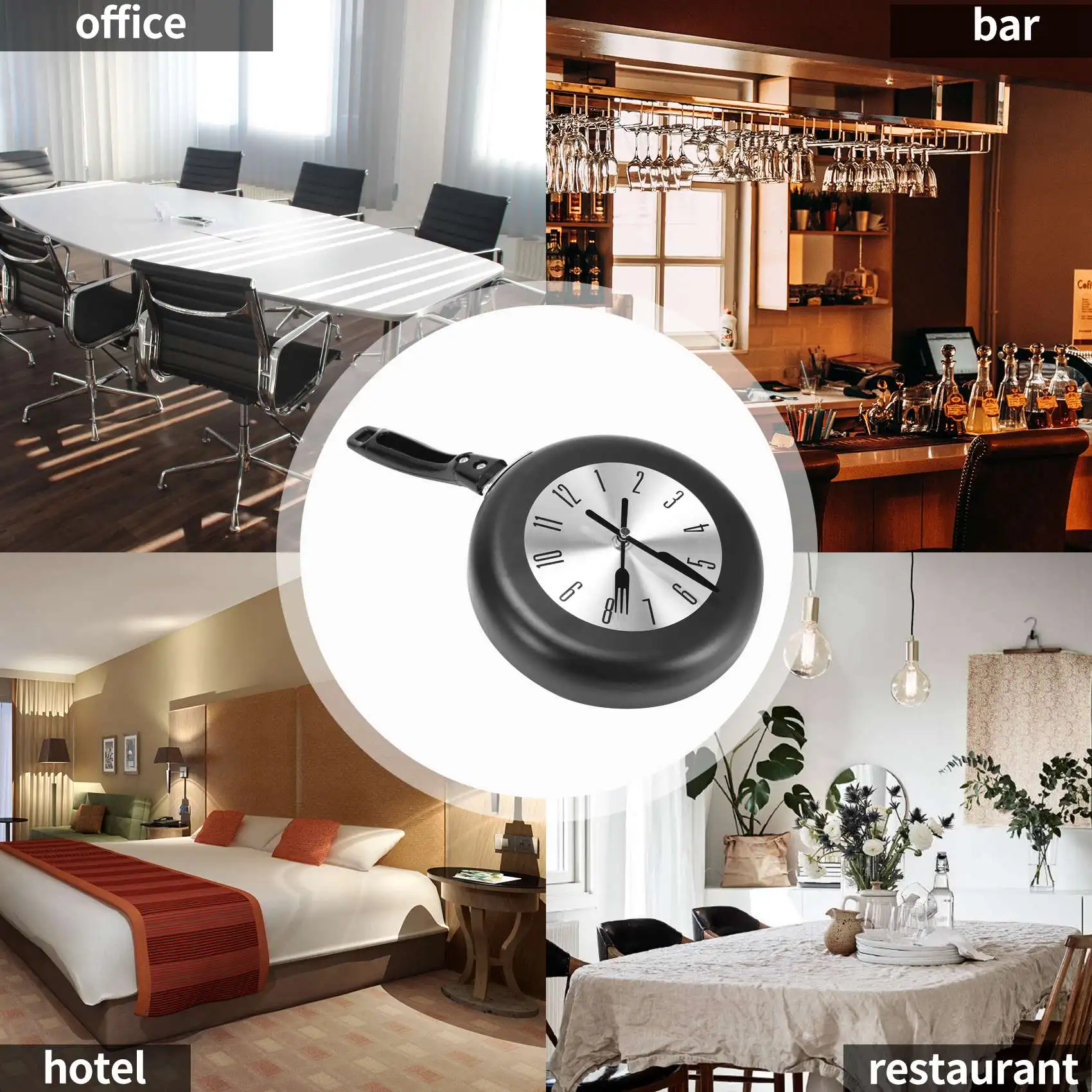 8 Inch Frying Pan Shaped Metal Wall Clock Black Kitchen Themed Decor Clock